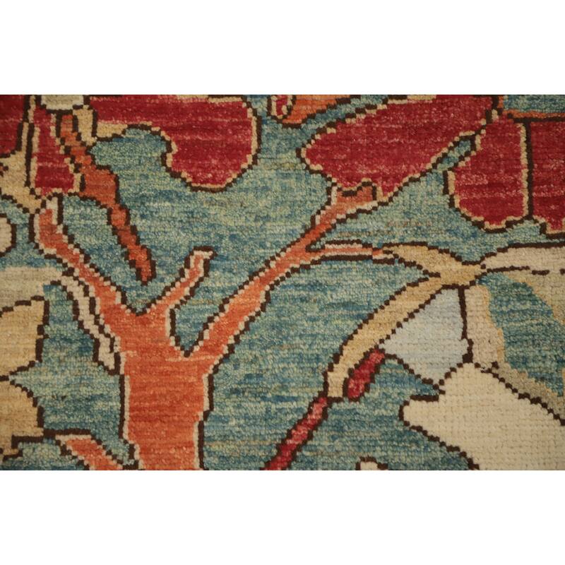 Hand Knotted Oriental 100% Wool Carpet Transitional Floral Green Oushak Area Rug - 14' 0'' X 10' 1''