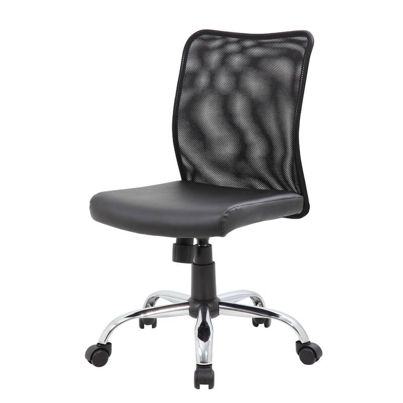 Lene Task Chair, Black Mesh and Caressoft Vinyl, Chrome, Tilt Tension