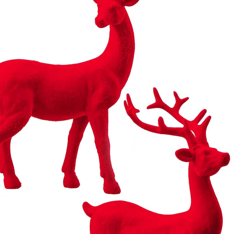 6-9.5" Resin Flocked Deer Set of 2