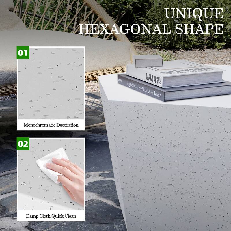 Patio Watcher 28 Inches Hexagonal Concrete Side Table for Indoor and Outdoor Use - 28" x 28"
