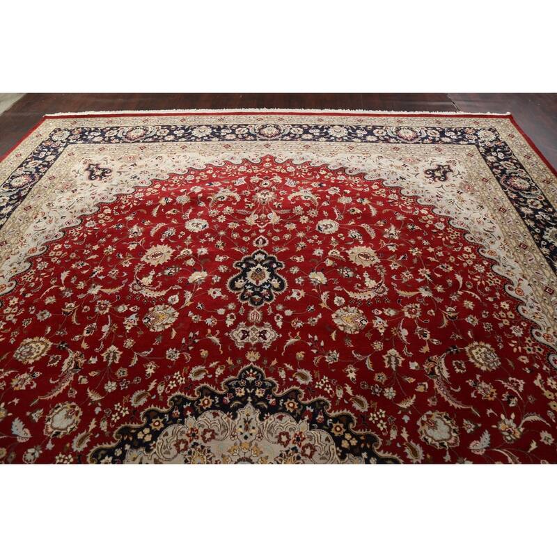 Vegetable Dye Nain Persian Area Rug Hand-knotted Large Wool Carpet - 12'1" x 19'1"
