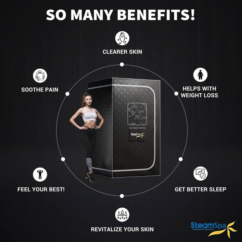 SteamSpa Portable 1-Person 900 Watt Home Steam Sauna with Digital Controller, Black