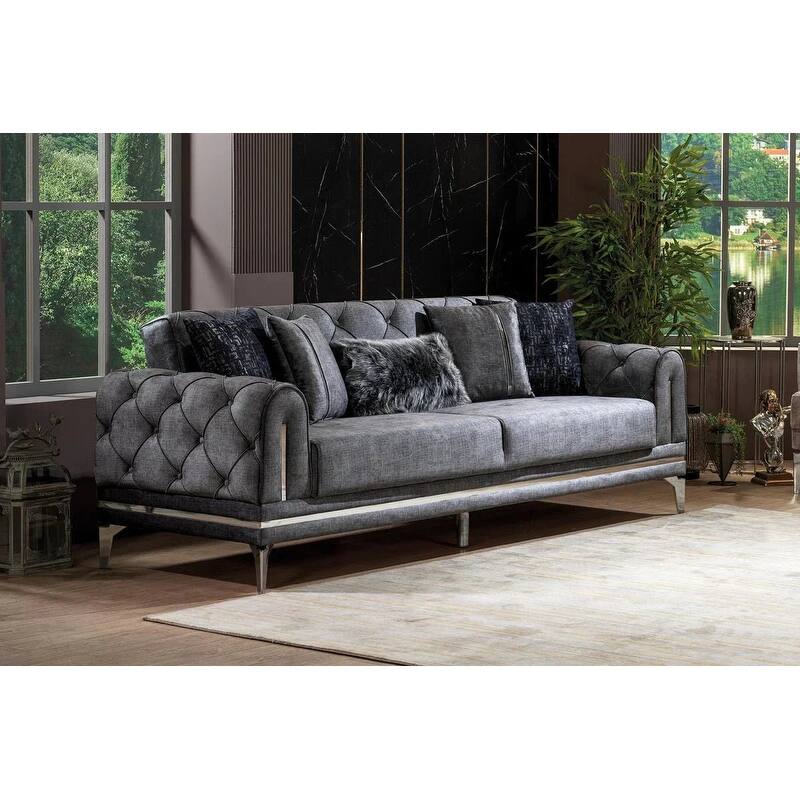 Lincove Velvet Upholstered Sofa - Durable Construction - Dark Grey