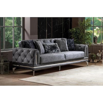 Lincove Velvet Upholstered Sofa - Durable Construction - Dark Grey
