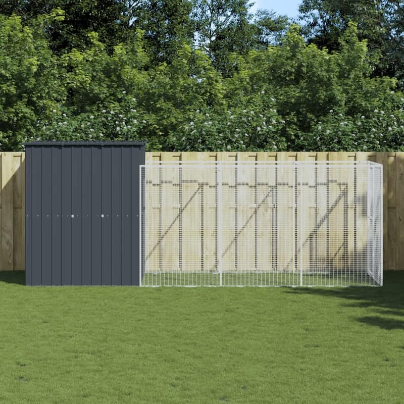 vidaXL Dog House Outdoor Dog Kennel Crate Shelter with Run Galvanized Steel