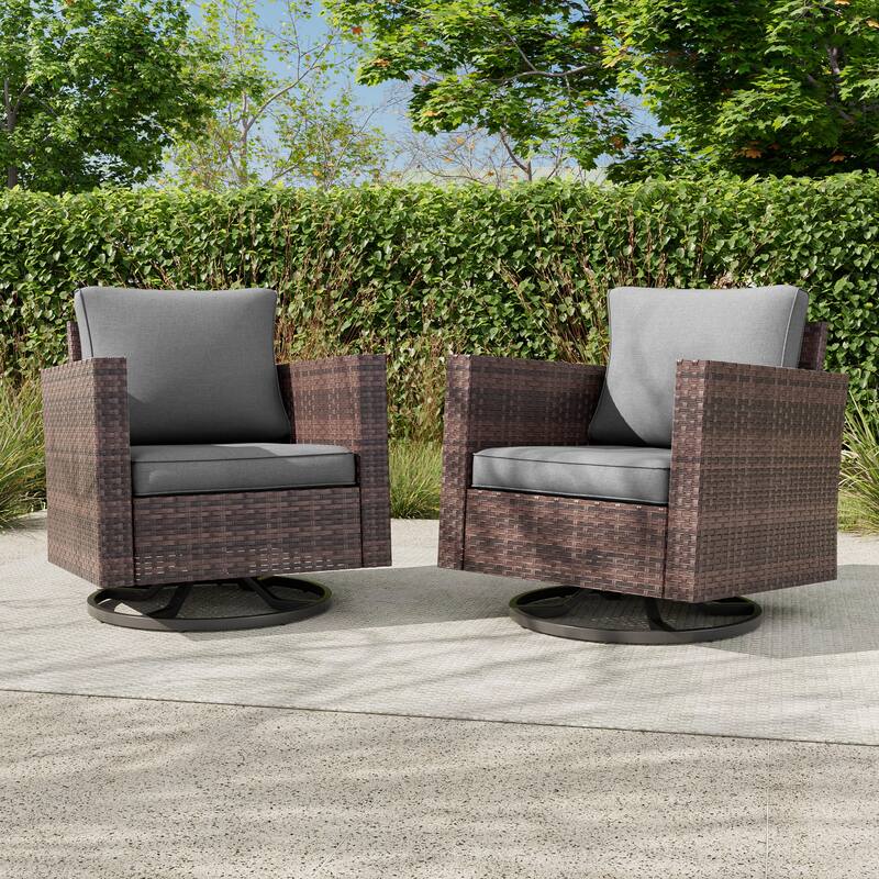 BONOSUKI 2-Piece Patio Chair Set Brown Rattan Swivel Rocking Chair Set, Outdoor Furniture PE Wicker Set - Brown/Gray