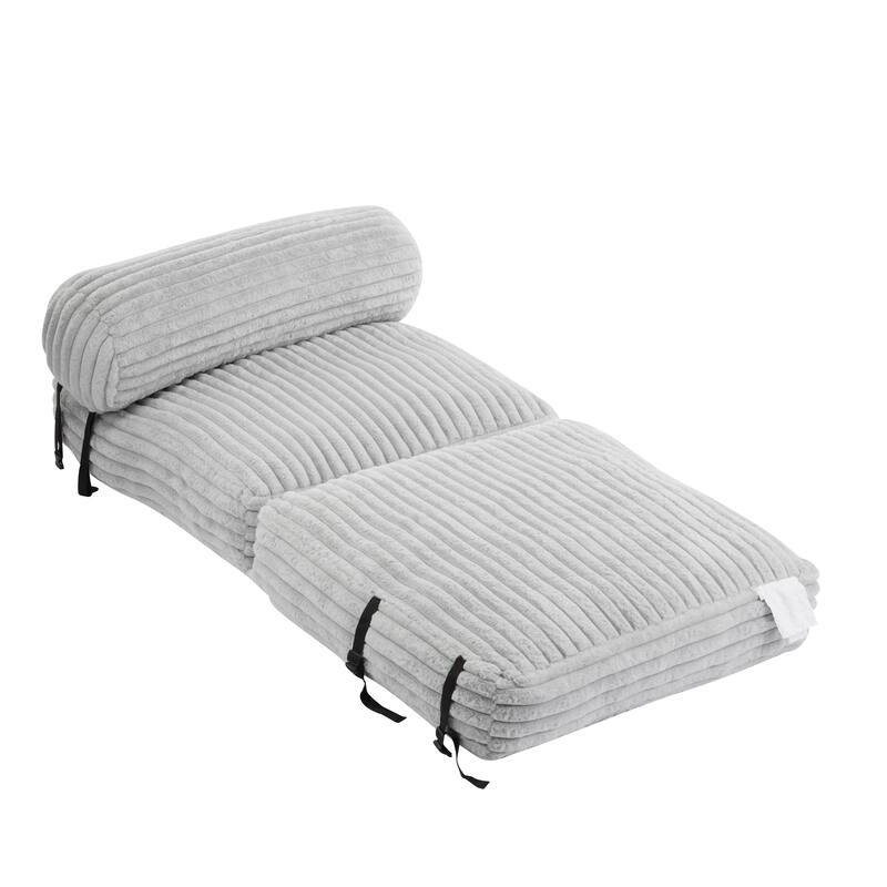 Roomfitters Latina Indoor Foldable Bean Bag Lounge Chair Bed with Neck Pillow, Light Grey Faux Fur