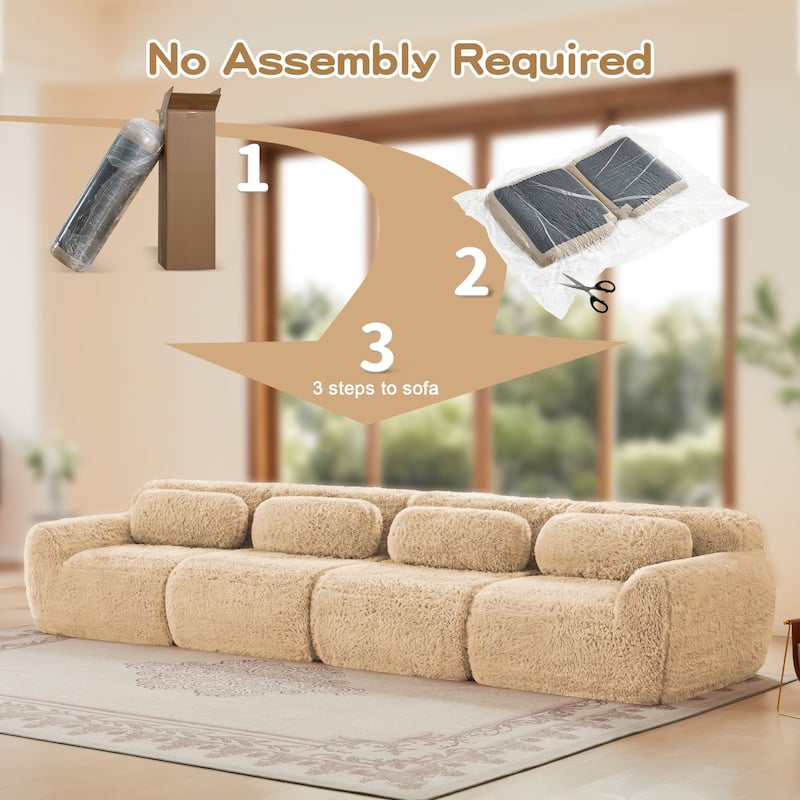 Rossetta 149'' Modern 4-seater Soft Fluffy Plush Fabric Modular Sectional Deep Sofa Couches, Free Combination Buckle Connection