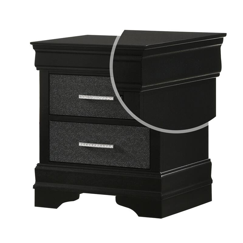2 Drawer Wooden Nighstand with Horizontal Pull and Studded Accent, Black