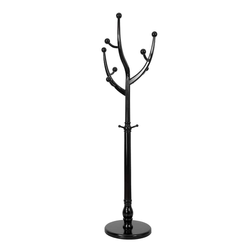 Rubberwood Coat Rack Freestanding, Entryway Coat Tree with Hooks - 74"H x 16.5"Dia