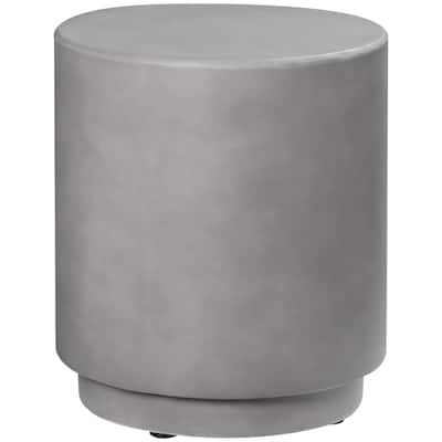 Round Concrete Finish Side Table with Adjustable Feet, Lightweight Accent Table for Indoor & Outdoor Use, Light Grey