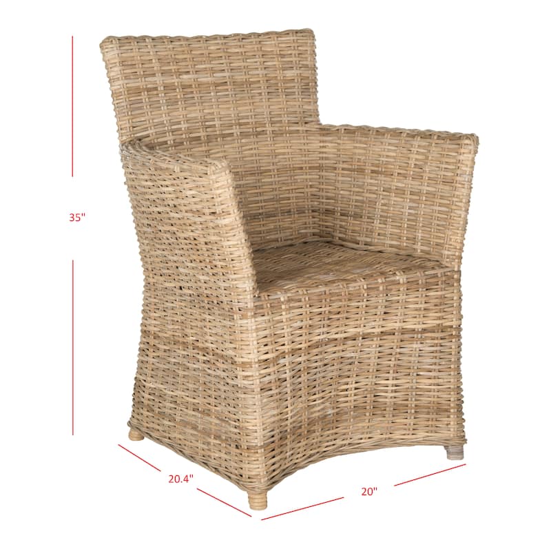SAFAVIEH Lavelle Dining Kubu Soft Grey Rattan Arm Chair - 26" x 25" x 35" - 26Wx25Dx35H