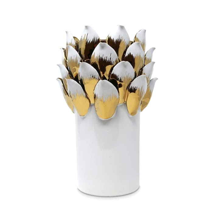 White Vase with Gold Petals Detail