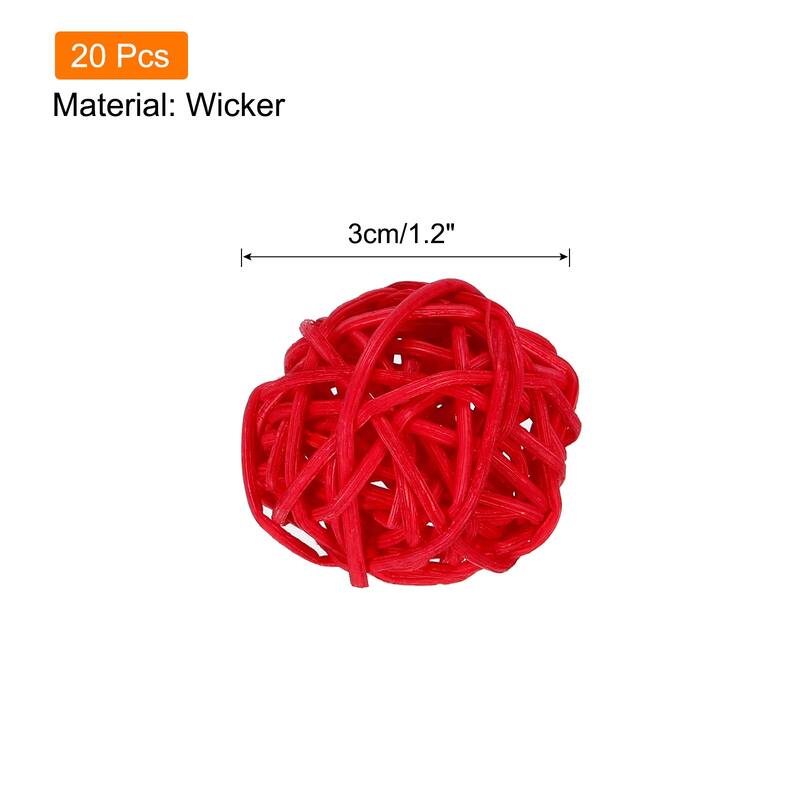20 Pcs Wicker Rattan Balls 1.2In for Vase Fillers Party Decorative - Red