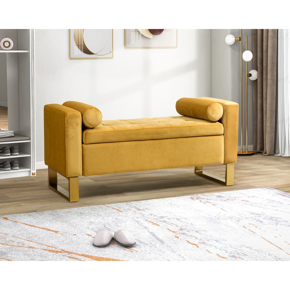 Yellow upholstered sales bench