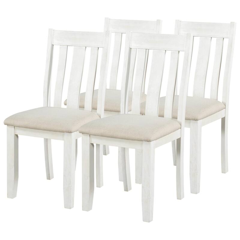 7-Piece Brown Rubbe Wood Extendable Dining Table Set with 6 White Upholstered Chairs and Removable Leaf