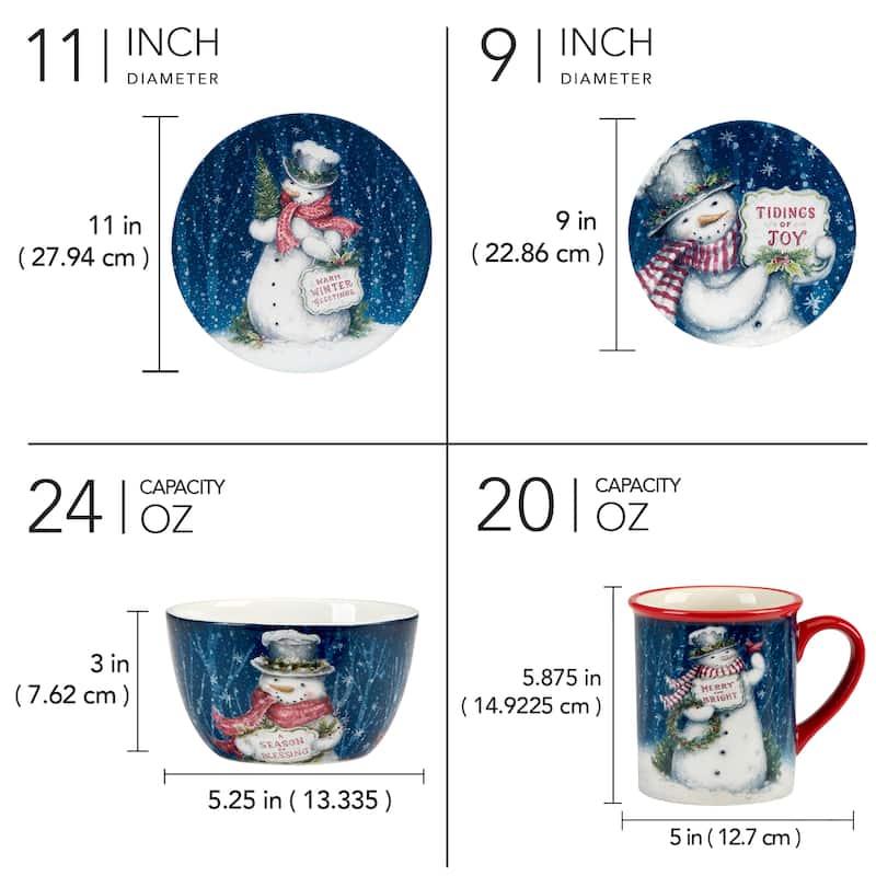 Certified International Snowman Greetings 16 Pc Dinnerware Set, Service for 4 - 11" Diameter x 1"