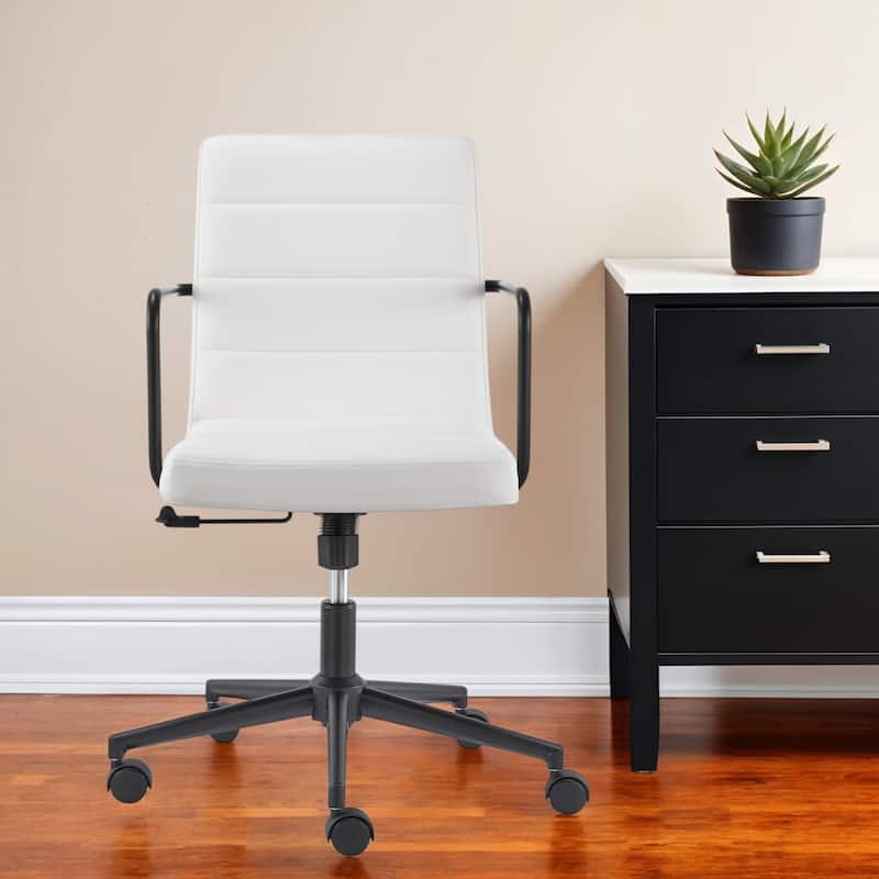 White and Black Steel and Faux Leather Adjustable Swivel Rolling Office Chair - 20.87' X '32.29' X '23.82 - White