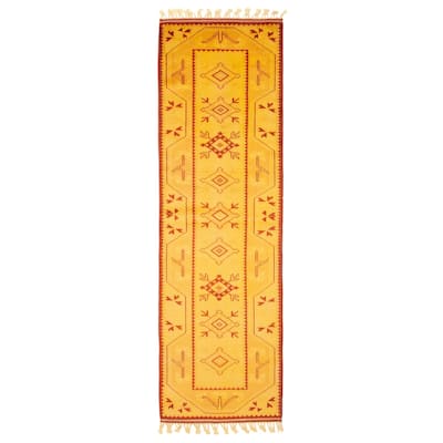 ECARPETGALLERY Hand-knotted Color Transition Gold Wool Rug - 2'8 x 8'4