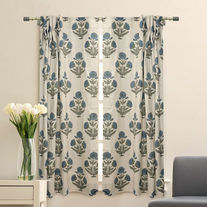 Fabdivine Handmade Block Print Floral Curtain Perfect for Room or Window Décor
