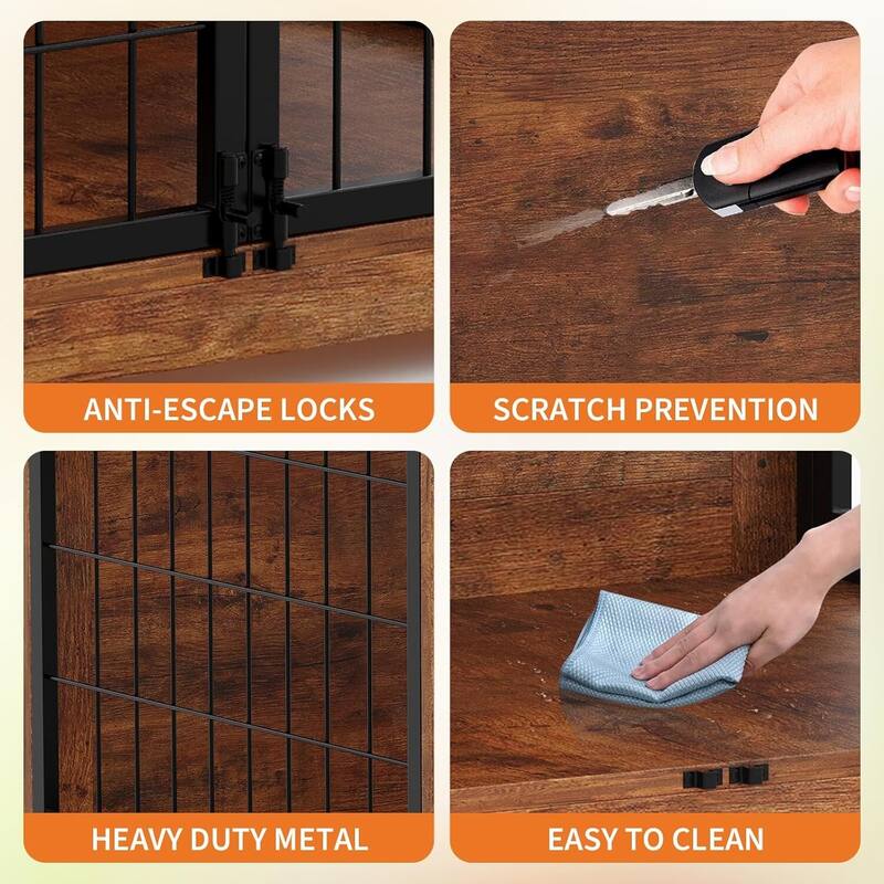 31.7" Anti-Chew Dog Crate Furniture with Feeder for Small Medium Dogs