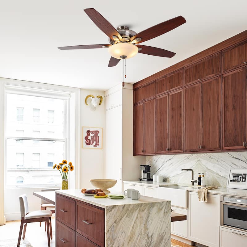 52-inch Traditional Nickel Frosted Glass Ceiling Fan with Light and Pull Chain - Polished Nickel