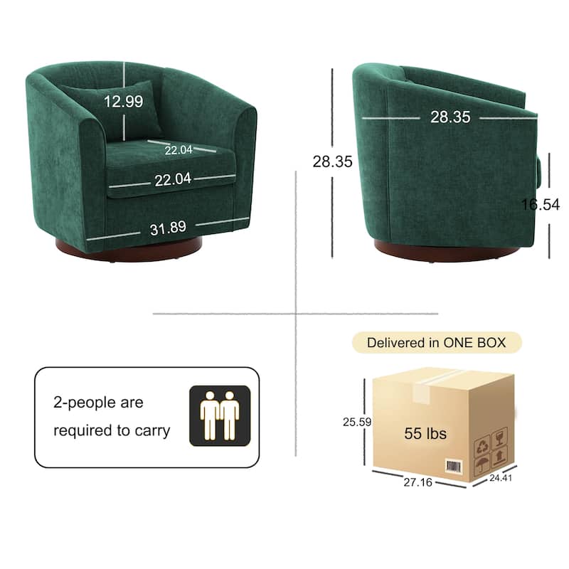 Swivel Accent Chair for Living Room, Chenille Sofa Chairs with Wood Base, Curved Back Upholstered Arm Chairs for Home Office