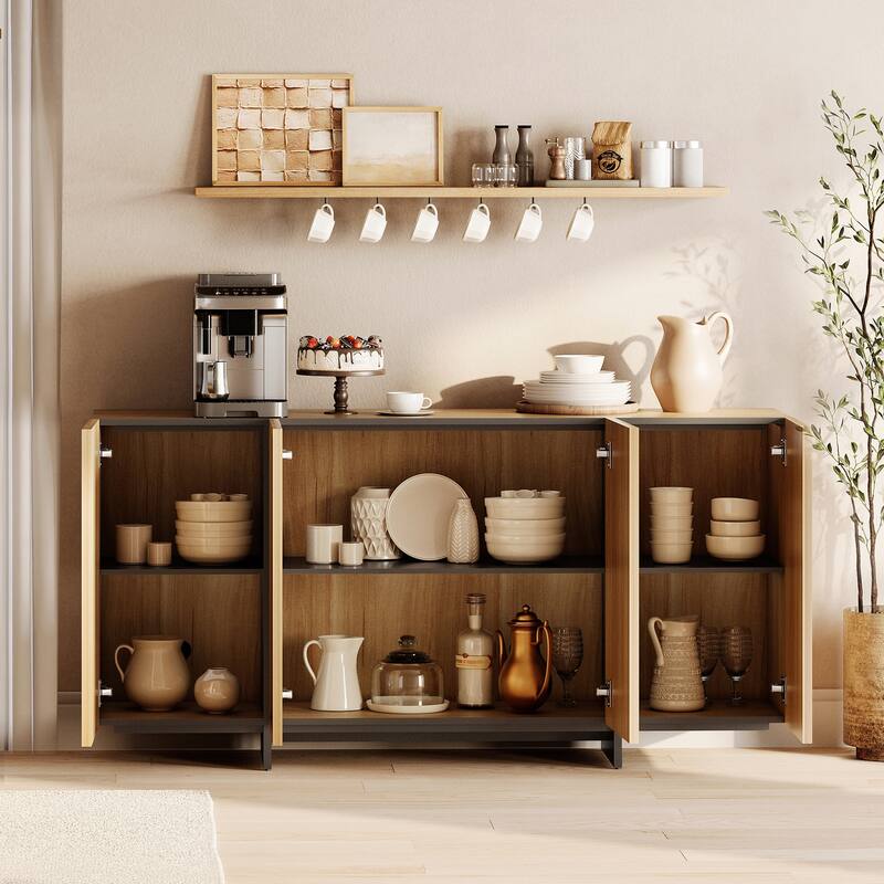 WAMPAT TV Stand With 4 Storage Doors & T-Shaped Legs, Entertainment Center For Living Room, Bedroom
