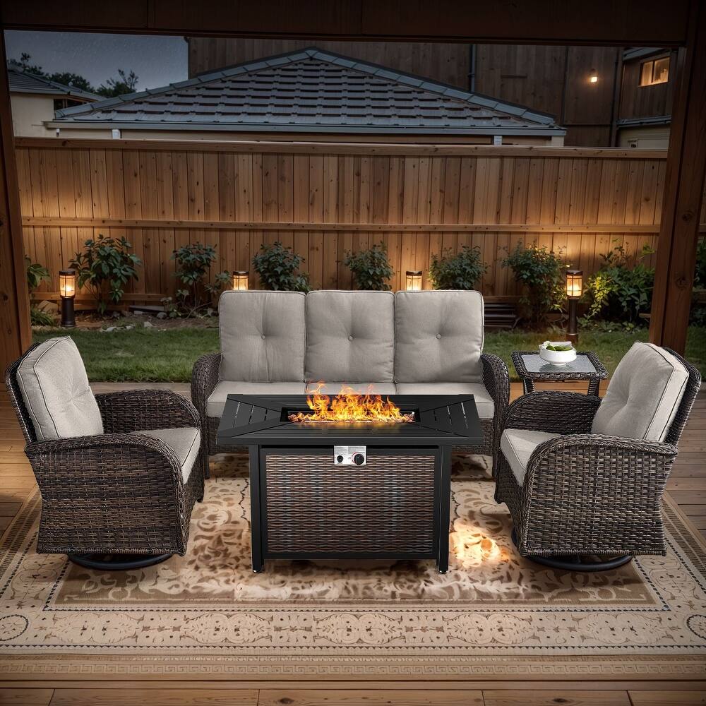 Gymojoy Outdoor Fire Pit Conversation Set, 3-Seat Sofa & Chairs Patio Furniture Set