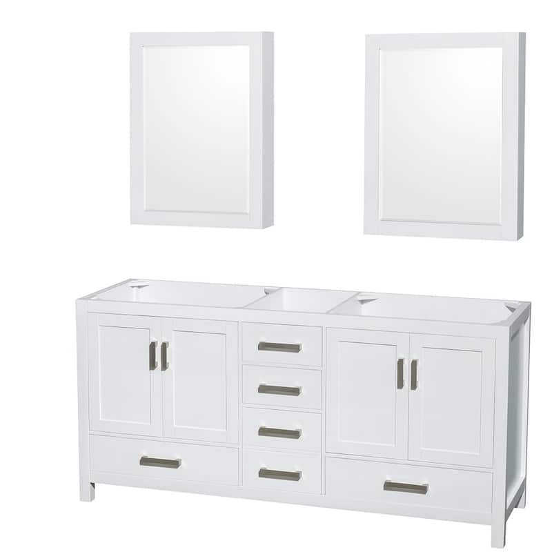 Wyndham Collection Sheffield 72" Hardwood Vanity Cabinet and Two 24" - White - Colored