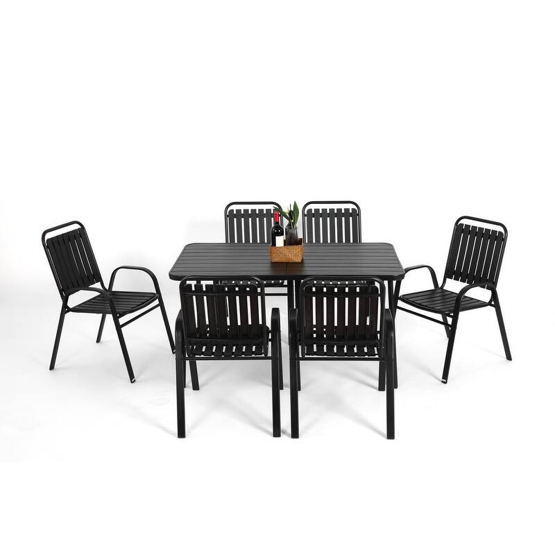 7 Pieces Patio Dining Set, Plastic chair and steel table Outdoor Set - N/A