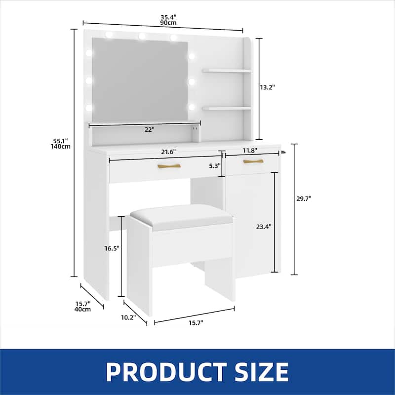 Vanity Desk Makeup Table Light Strip Mirror Dressing - 35.4"L x 15.7"W x 53.5"H