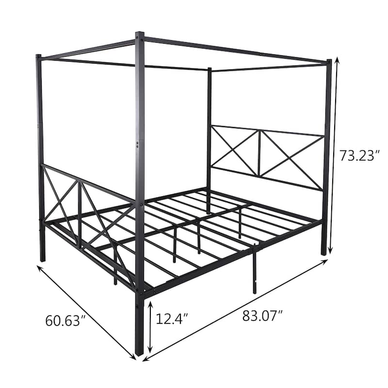 Metal Canopy Bed Frame, Platform Bed Frame Queen with X Shaped Frame