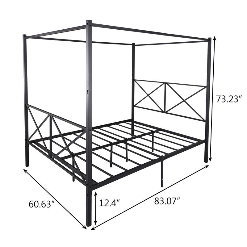 Metal Canopy Bed Frame Platform with X Shaped