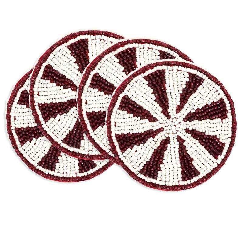 Holiday Peppermint Beaded Coaster (Set of 4) - 4"
