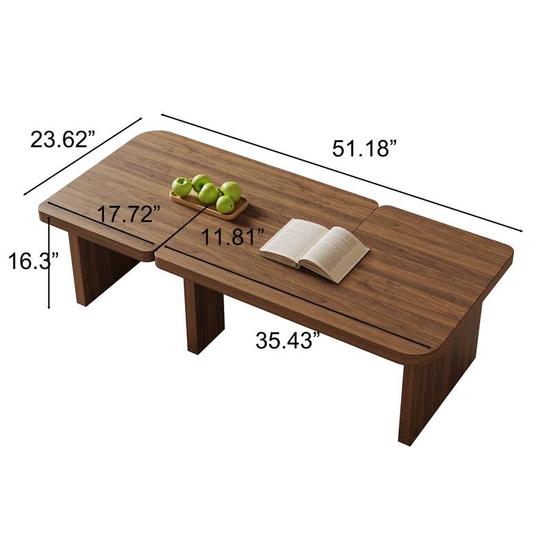Modern Wood Coffee table, Mid Century Wood Side Table for Living Room, 2 Pieces