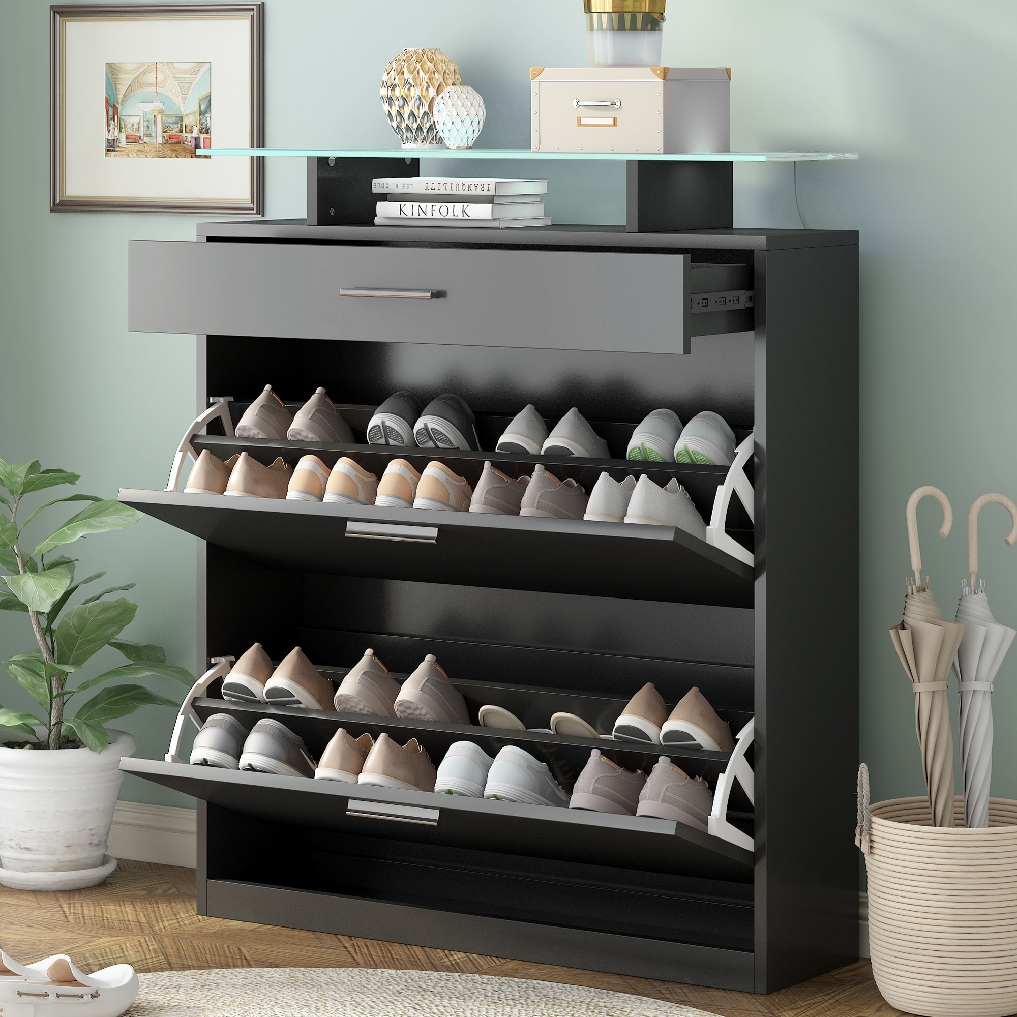 Slim Shoe Storage Cabinet Rack With 2 Flip Drawers 1 Storage Drawer Bed Bath Beyond 37593871