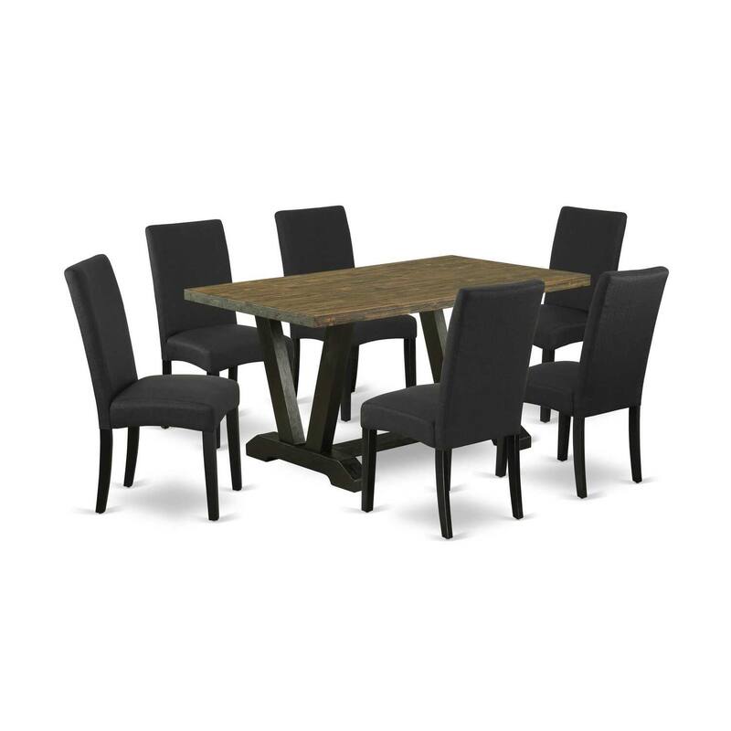 7-Piece Natural Oak Finish Solid Wood Top Dining Table with 6-Chairs with