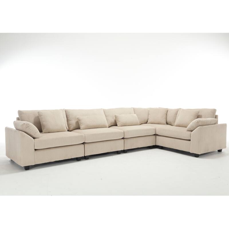 Oversized Modular Convertible Corduroy Fabric Sectional Sofa, Beige