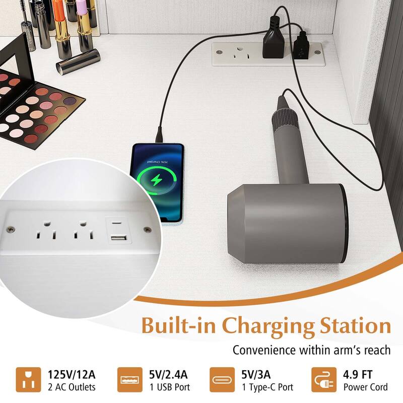 Costway Makeup Vanity Desk with Lighted Mirror Charging Station - 2 PCS