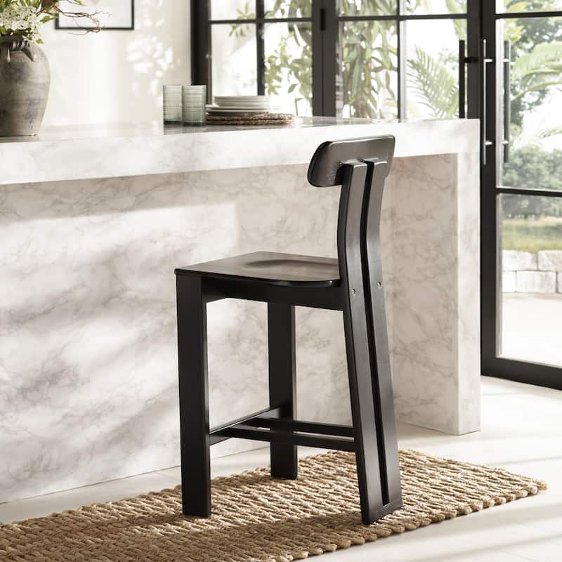 SAFAVIEH Home Cayde Wood Counter Stool - 19"W x 19"D x 40"H - Black