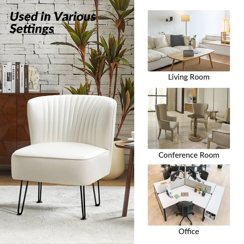 Donia Modern Faux Leather Armless Wingback Side Chair with Metal Legs Set of 2 by HULALA HOME