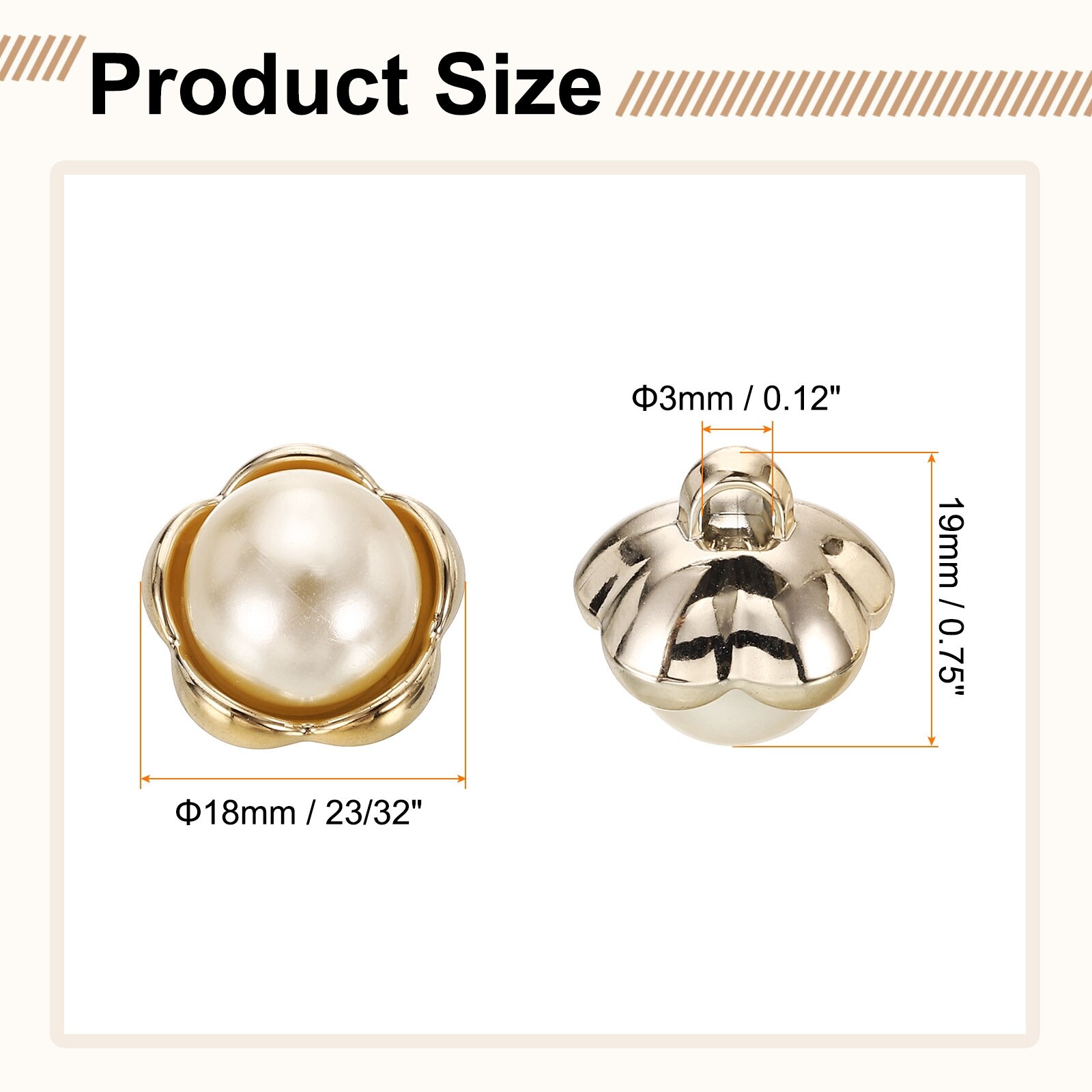 Faux Pearl Buttons Plastic Round Sewing Button Craft Fastener for Clothing DIY Decoration - Gold-White