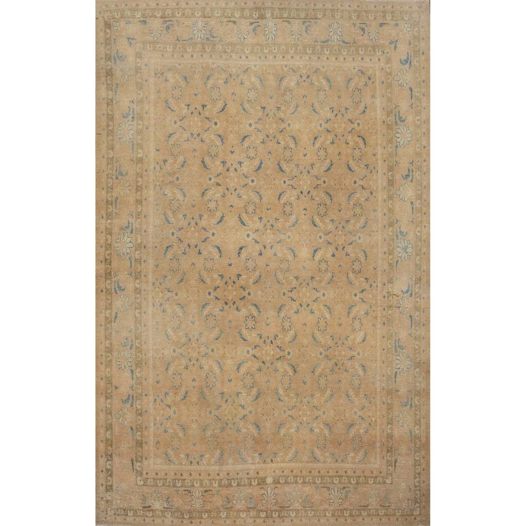 Hand Knotted Oriental 100% Wool Carpet Traditional All-Over Brown Tabriz Area Rug - 9' 11'' X 6' 10''