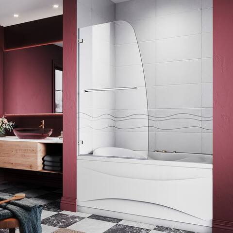 ELEGANT Frameless Swing Hinged Shower Tub Door Polished Chrome
