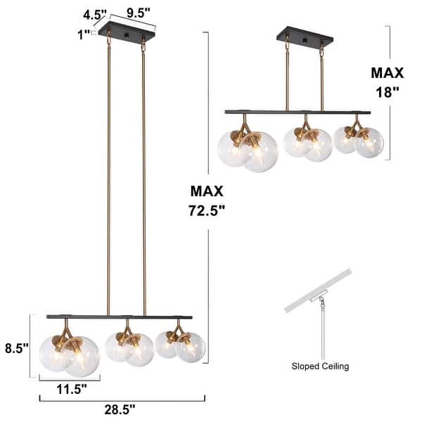 Marsie Mid-Century Modern 6-light Chandelier Linear Orb Glass Farmhouse Kitchen Island Pendant Lights Dining Room
