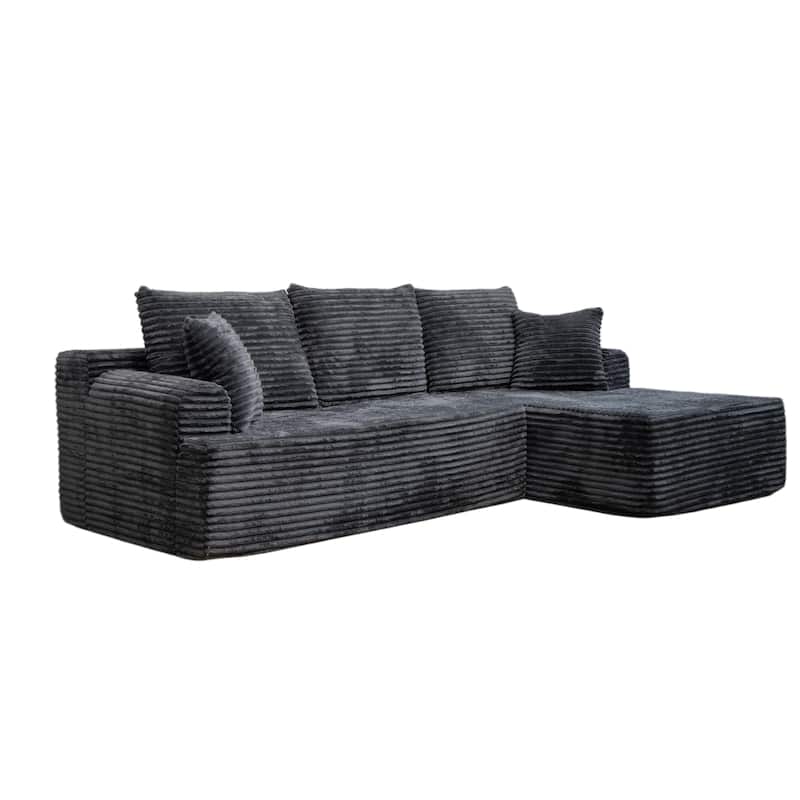 L-Shaped Corner Sectional Sofa Set with Side Chaise Lounge, Soft Foam Cushion Modular Sofa Corduroy Leisure Couch