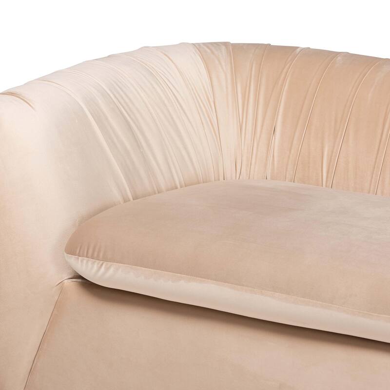 Adanna Glam and Luxe Champagne Beige Velvet Fabric Sofa