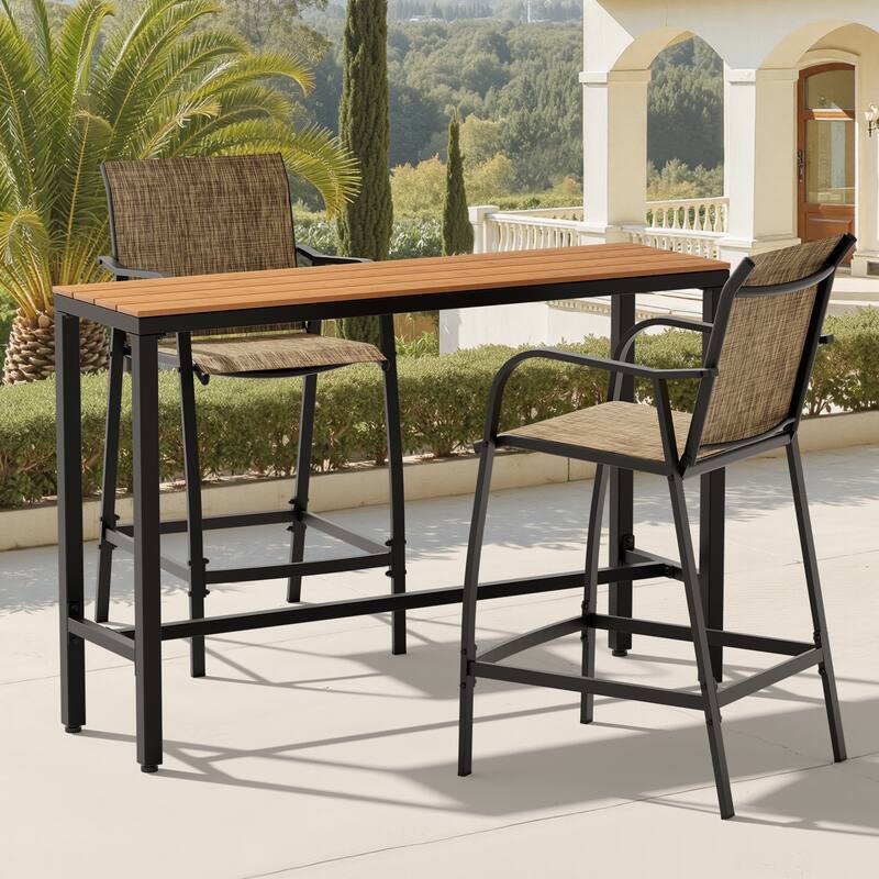 Outdoor Patio Bar Stools Set Rectangle Bar Table with Barstools - Brown-55.12 inches table-Earth chairs