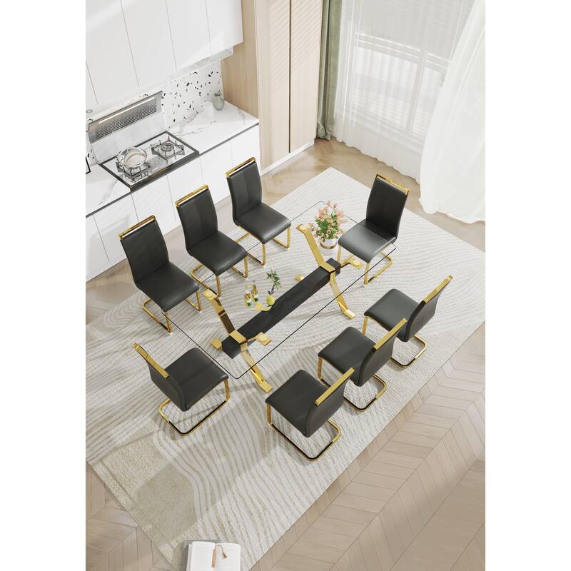 Roomfitters Large Glass Dining Table with Gold Plated Legs and MDF Crossbars for Kitchen or Office Use, Transparent